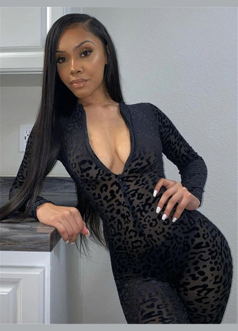 Чорний леопардовий комбінезон No Brand анімалістичні чорний поліестер, еластан