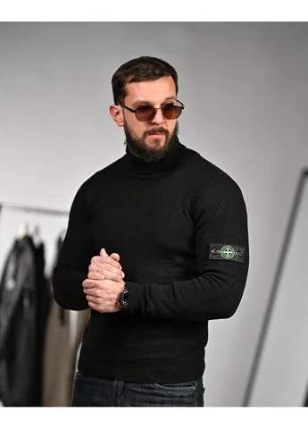 Гольф в’язаний Stone ТР6582 чорний чоловічий з високим коміром 70% бавовна No Brand (392962680)