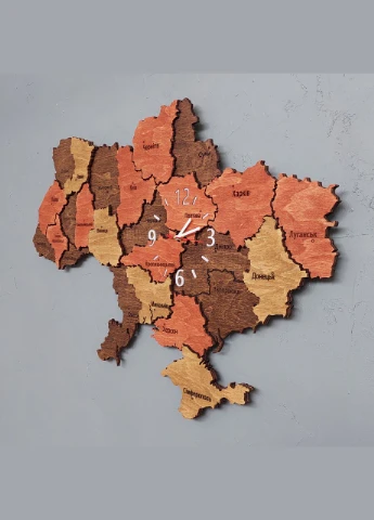 Мапа України з годинником. Багатошарова карта України Wood One (388843414)