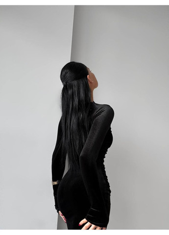 Черное праздничный элегантное бархатное платье меди с длинным рукавом силуэтная No Brand