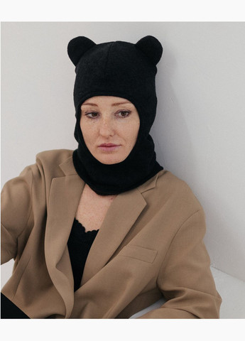 D.Hats балаклава тепла з вушками однодирочна однотонний чорний спортивний, повсякденний, кежуал трикотаж виробництво - Україна