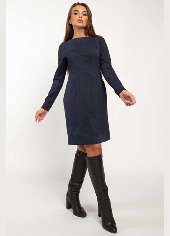 Темно-синее повседневный мини платье полуприлегающего силуэта с карманами из твила с замшем-диагональю (вл 2220) RiMari
