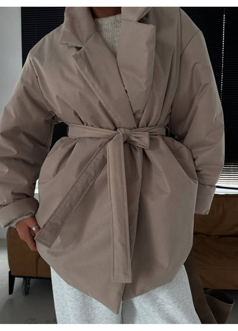 Бежевая зимняя женская теплая куртка на запах KaraMix