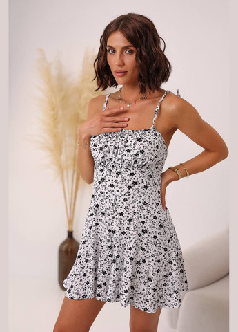 Білий повсякденний жіноча сукня-комбінезон з відкритими плечима Україна з квітковим принтом