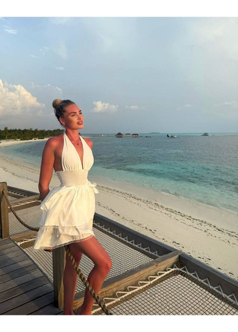 Білий кежуал жіноча сукня в романтичному стилі з коміром-халтер. з пишною спідницею Україна однотонна