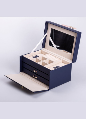 Скринька для прикрас з еко шкіри 3 яруси з дзеркалом органайзер для ювелірних виробів HP-5-17BL Yiwu (325922755)