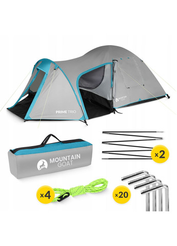 Палатка туристическая Prime Trio 3-местная Grey (P-5905973406581) Mountain Goat (351904592)
