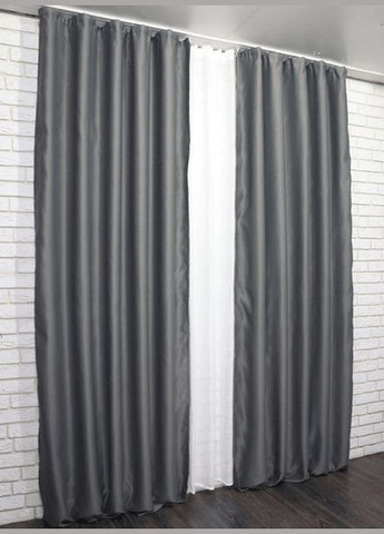 Готовый комплект штор, шторы серые 2шт атлас блекаут 150х260 см No Brand (294336225)