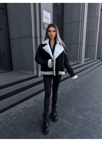 Чорна демісезонна дублянка жіноча чорна 00413 No Brand