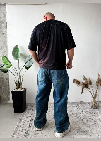 Комбінована футболка оверсайз легка темного кольору з принтом No Brand