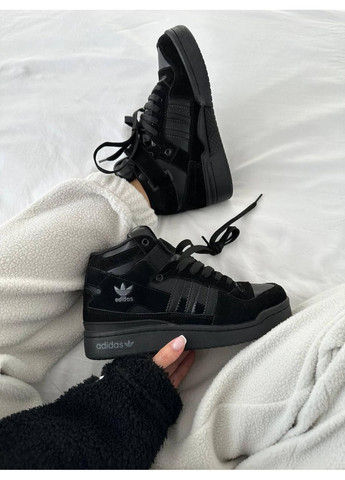 Чорні Зимовий кросівки чоловічі adidas forum black suede fur адідас форум No Brand