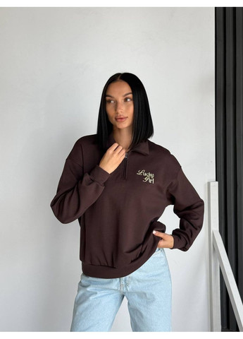 Коричневий жіночий світшот з написом lucky girl Україна однотонний вишивка (354693405)