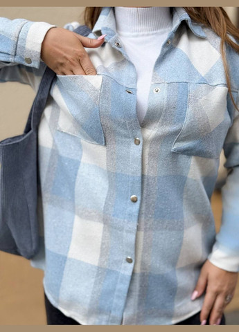 Голубой повседневный рубашка в клетку Garna с длинным рукавом