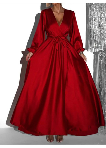 Червона святковий, вечірня, кежуал жіноча сукня максі на запах Style Point однотонна