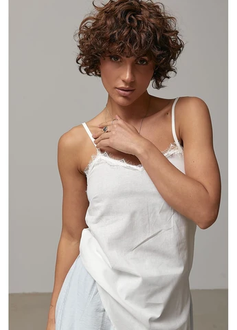 Длинная льняная майка на бретелях с кружевом Lurex — 398320563