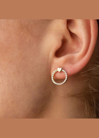 Серьги - пусеты Сердечки с фианитами (желтое золото) с08466 Oniks (264644707)