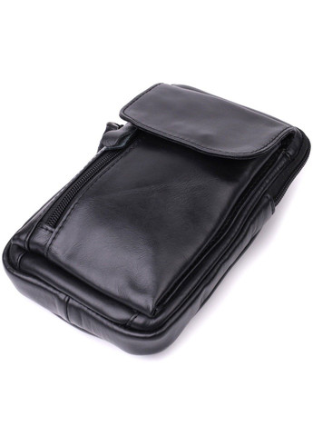 Вертикальная мужская сумка на пояс из натуральной кожи 22563 Черный Vintage (292849686)
