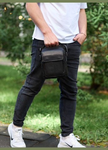 Сумка-барсетка чоловіча через плече шкіряна гладка чорна TD-55467 Tiding Bag (341309515)