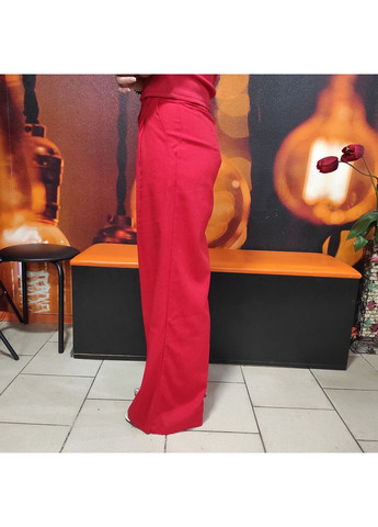Брюки женские прямые летние льняные палаццо S красные Nita (350349613)