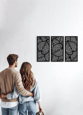 Дерев'яна картина на стіну, декор в кімнату "Листочки картина з трьох частин", стиль мінімалізм 80х125 см Woodyard (292112406)