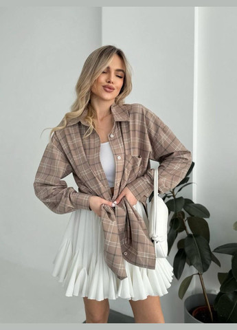 Кофейная кэжуал, повседневный рубашка в клетку No Brand с длинным рукавом