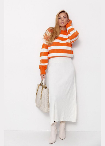 Помаранчевий зимовий жіночий в'язаний джемпер в широку смужку 740321 Lurex
