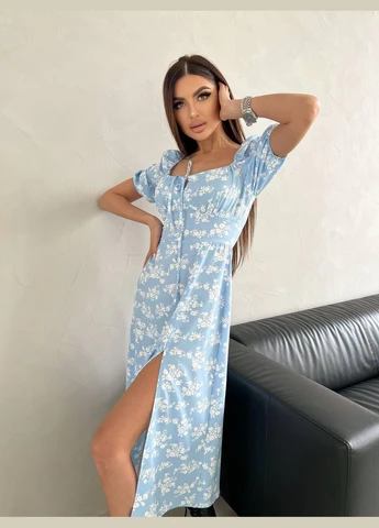 Блакитна жіноча сукня софт No Brand з квітковим принтом