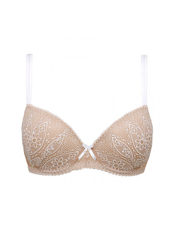 Бежевий брасьер бюстгальтер пуш-ап з вишивкою Ewa Bien з кісточками