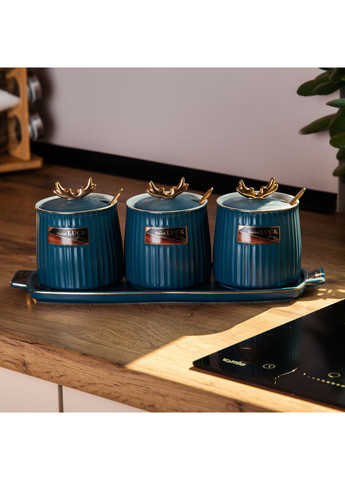 Набор банок с подставкой для сыпучих продуктов, 400 мл, синие Yiwu (360455041)