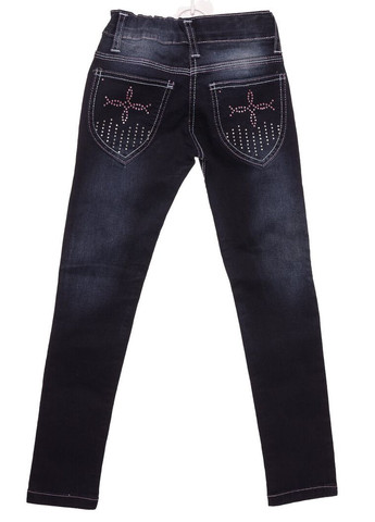 Синие демисезонные зауженные джинсы для девочки со стразами темно синие 128 см (30864) BABYKROHA