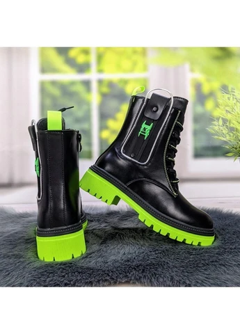 Черевики дитячі для дівчинки демісезонні чорні з зеленим Fashion (299146636)