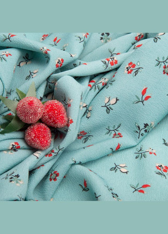 Ткань плательная креп 150 см 110 г/м2 легкая, для платьев, юбок, брюк, аксессуаров цветочки бирюза. IDEIA (339067192)