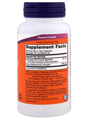 Pycnogenol 30 mg 60 Veg Caps Now Foods (362700132)