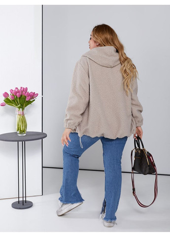 Бежевая демисезонная женская куртка тедди, без подкладки No Brand