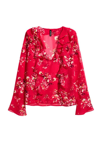 Красная блуза демисезон,красный в цветы, divided H&M