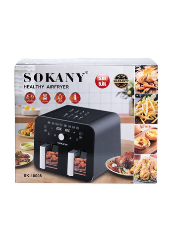 Аэрогриль-фритюрница SK-10008 на 10 литров, два отделения 2400 Вт черная Sokany (370800533)