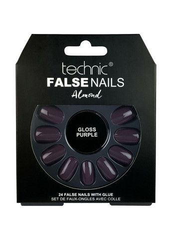 Накладні нігті із клеєм Cosmetics False Nails Almond "Gloss Purple" Фіолетовий 24 шт. Technic (292128883)