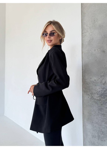 Черный женский пиджак жакет костюмная ткань, с пончиками, подкладом Україна -