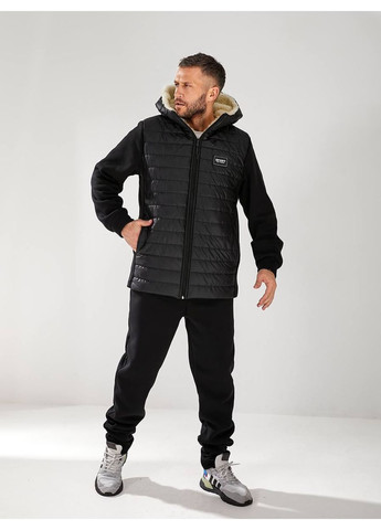 Чорний зимній чоловічий теплий костюм з хутряною підкладкою та стьобаними вставками брючний No Brand