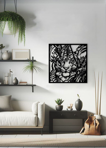Современная картина на стену, декор для комнаты "Охота тигра", декоративное панно 35х38 см Woodyard (292113826)