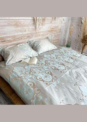 Постільна білизна Жаккард Блакитний з бежевим 150 x 210 см Сімейний (ВЕ5100В-24) No Brand (308755297)