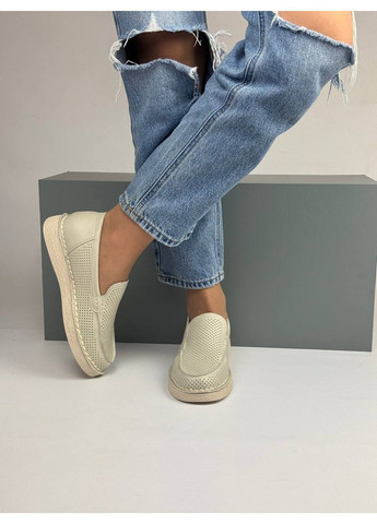 Бежевые 429 мокасины кожаные бежевые с перфорацией No Brand