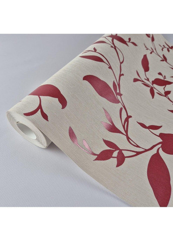 Обои виниловые на флизелине 0.53 × 10.05 м 57835, бежевые с красными листьями для спальни, гостиной, коридора MARBURG (368895768)