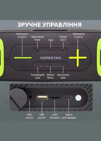 Портативна акумуляторна колонка 55Вт Bluetooth зелений (1756375393) Hopestar A30 (334117508)