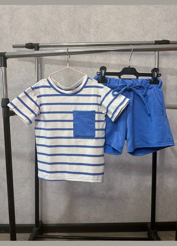 Синий летний женский костюм с шортами Україна