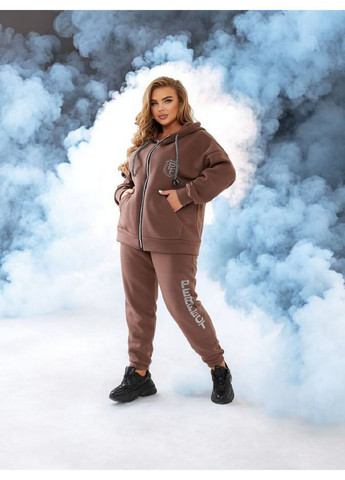 Тёплый женский костюм батал Perfect из флиса мокко тёмно-бежевый с кофточкой на молнии Bonita Спортивний костюм (366685955)