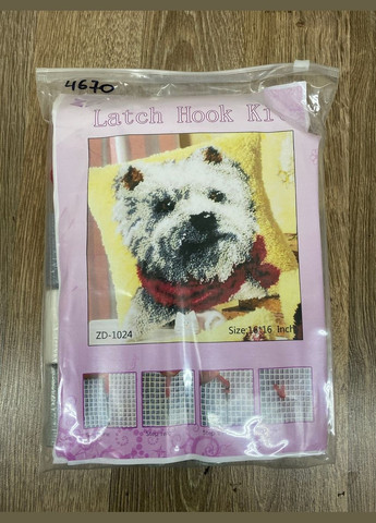 Набор для ковровой вышивки Подушка собака вайт-терьер (наволочка с канвой, нити, крючок для ковровой вышивки) No Brand 4670 (294720765)