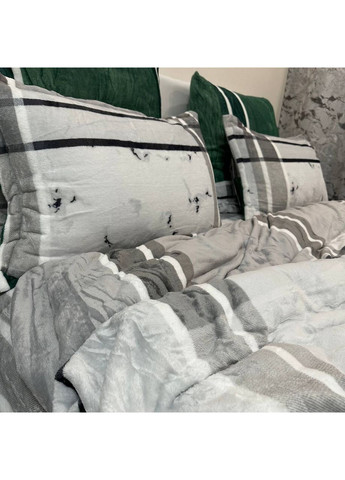 Комплект постельного белья велюр Евро пододеяльник 200×230 см + 4 наволочки серо-зеленого цвета с рисунком No Brand (362211400)