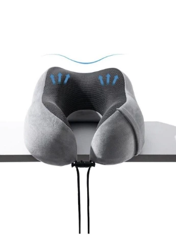 Дорожная подушка рогалик Memory foam под шею с фиксатором Синяя Coverbag (311992708)