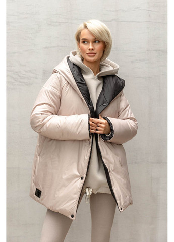 Комбинированная демисезонная двухсторонняя женская куртка. черный с бежевым Seventeen